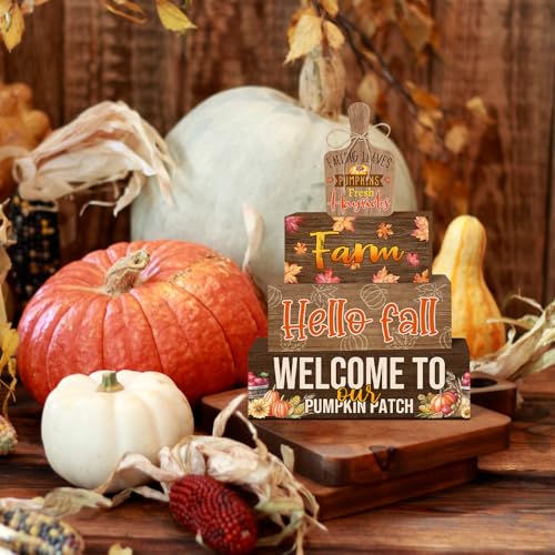 4 Pcs Fall Decorations for Home Farmhouse Tiered Tray Decor, Fall Kitchen Decor Rustic Wooden Cutting Board Block Sign Autumn Thanksgiving Harvest Tabletop Centerpieces for Home Table Indoor - style: Fall Harvest