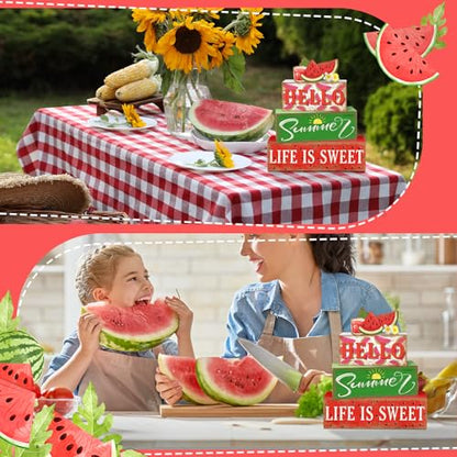 Britimes 4 Pcs Summer Wooden Tiered Tray Decor Set, Sweet Watermelon Table Decor Life is Sweet Farmhouse Rustic Wooden Coffee Table Centerpieces for Home Kitchen Office Decorations (Watermelon Style) - style: Watermelon