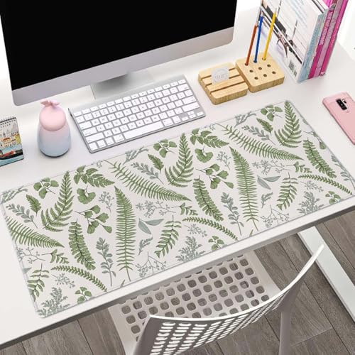 Large Gaming Mouse Pad with Stitched Edges, Desk Pad Extended Keyboard Mat, Non-Slip Rubber Base Mousepads for Laptop, Office, Home, 31.5X11.8 inch Leaves and Plants - color: Leaves and Plants