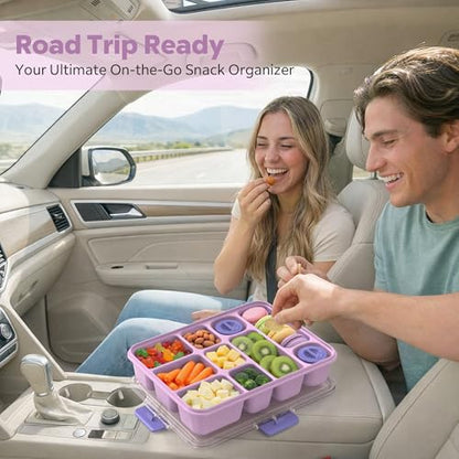 Snackle Box Container for Adults with 10 Compartment, Divided Serving Tray with Lid and Handle and 2 Sauce Containers, Portable Snack Box Container for Charcuterie Party Travel, Purple - color: Purple