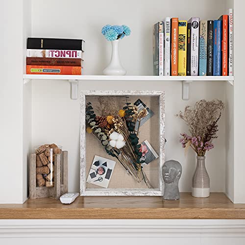 GraduatePro Shadow Box Frame 11x14 Display Case with Linen Back, Real Glass Window Door with Hinge, Picture Frame Wedding Bouquet Memorabilia Medals Photos Memory Box for Keepsakes, Rustic White - color: Rustic White, size: 11"x14" (28x35 cm)