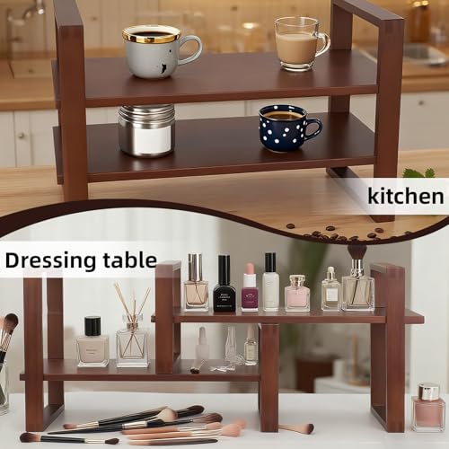 Desk Shelf, 100% Solid Wood Adjustable Desktop Bookshelf, No Tools, Nails or Glue Required for 130lb Load Capacity for Living Room, Office, Books, Cookbooks, Interlocking Joints Walnut Colour - color: Interlocking Joints Walnut Colour