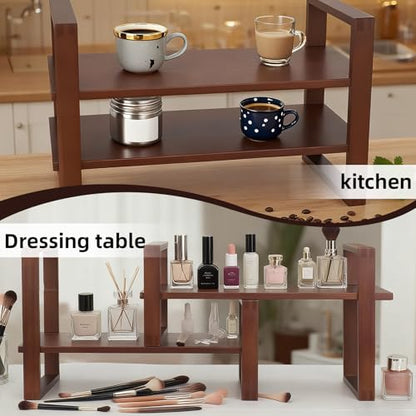 Desk Shelf, 100% Solid Wood Adjustable Desktop Bookshelf, No Tools, Nails or Glue Required for 130lb Load Capacity for Living Room, Office, Books, Cookbooks, Interlocking Joints Walnut Colour - color: Interlocking Joints Walnut Colour