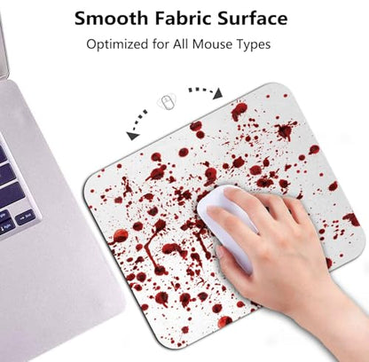Horror Halloween Print Mouse Pad, Splashes of Blood White and Red Desk Mat | Grunge Style Bloodstain Scary Zombie Design, Anti-Slip Rubber Base, Silky Smooth Surface, Cute Office/Gaming Mousepad - color: Halloween Gift