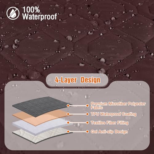 VANSOFY Loveseat Recliner Cover with Console 100% Waterproof Sofa Slipcovers Non-Slip Reclining Couch Cover Split Sofa Covers Furniture Protector for Pets, Dogs(Coffee) - color: Coffee
