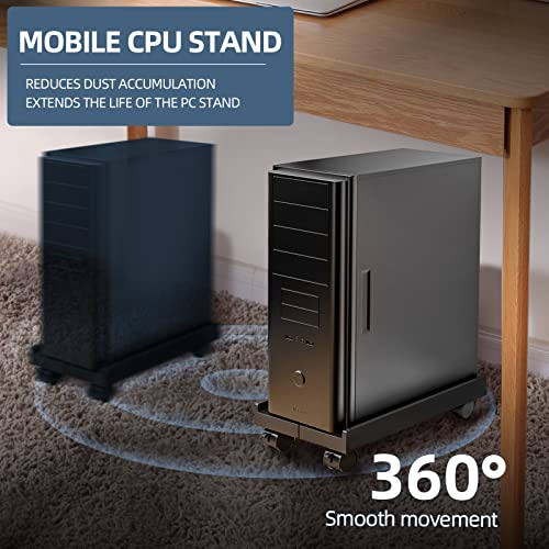 Adjustable Mobile CPU Stand, Ventilated Computer Tower Stand with 4 Caster Wheels Fits Most PC Tower, Under Desk CPU Holder PC Floor Cart Computer Riser for Students and Gamers (White) - color: White