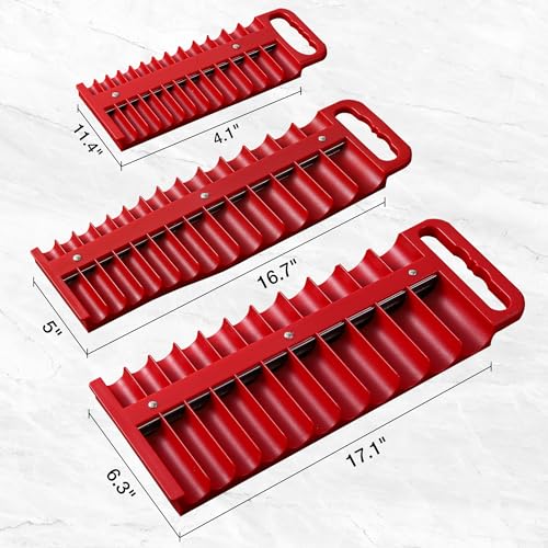 Reniteco Magnetic Socket Organizer Set, 3 Pcs Blue Portable Heavy Duty Socket Rail Set: 1/4-Inch x 22 Pallets, 3/8-Inch x 28 Pallets, 1/2-Inch x 26 Pallets, Hold 76 Sockets - Fit Shallow&Deep Sockets - color: Red