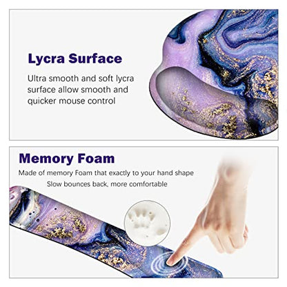 ARTSO Large Mouse Pad Ergonomic Keyboard Wrist Rest Support Combo, Memory Foam Gel Wrist Pad, Extended Desk Mat Protector, Non-Slip Desk Blotter, Purple Marble - color: Purple Marble