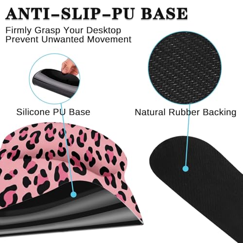 Arttown Leopard Desk Mat Pink and Black Leopard Mouse Pad Set 4 in 1 Ergonomic Design Large Mouse Pad + Keyboard Wrist Rest + Mouse Wrist Rest + Coaster Suitable for Home Office Study Game - color: Pink Black Leopard