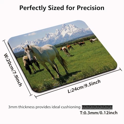 Horses Grazing Mouse Pad, National Park Landscape Lush Meadow Desk Mat | Nature Snowy Idyllic Mountain Peaks, Anti-Slip Rubber Base, Silky Smooth Surface, Cute Office/Gaming Mousepad - color: Color_CNt