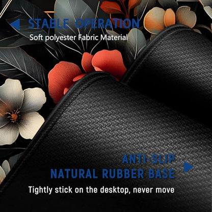 Large Mouse Pad + Keyboard Wrist Rest Set, Extended Gaming Mousepad (31.5X11.8 inch) with Non-Slip Rubber, Ergonomics Memory Foam Mouse Wrist Rest Support, Futurist Flowery Floral XXL Desk Pad - color: Yu-Mouse Pad-3-B33
