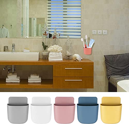 6 Pcs Remote Control Holder Wall Mounted, Self-Adhesive Wall Mount Phone Pen Pencil Makeup Brushes Glasses Holder Storage Box Organizer for Wall Beside Table - color: Blue, White, Red, Yellow, Gray, Pink