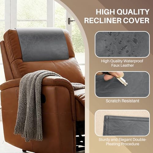 Recliner Headrest Protector,Non Slip Waterproof Headrest Cover,Leather Recliner Headrest Cover for Sofa,Furniture,Living Room,Office Chair (Dark Gray) - color: Dark Gray, size: Hook & Loop