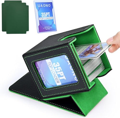 UAONO Card Deck Box for MTG Commander, Independent Commander Display, Fits 100 Double-Sleeved Cards, Magnetic Deck Case for Magic the Gathering TCG, 2 Dividers & 1 Top Loader (Black/Green) - color: A-Black&Dark Green