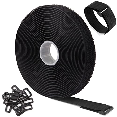 16Ft x 0.8In Adjustable Cable Straps with Buckles, Free Cut Length, Black Reusable Fastening Cable Ties, Hook and Loop Securing Strap for Cable Tidy, Wire Management, Cord Organiser - color: Black, size: 16Ft x 0.8In