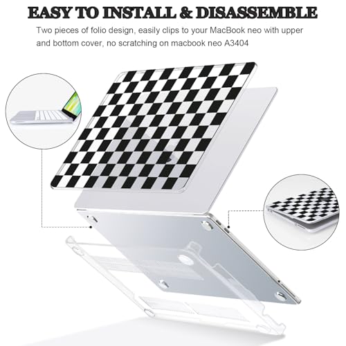 Hard Case for 2026 MacBook Neo 13 A18 Pro A3404 Full Protection Kit with Keyboard Cover Screen Protector Dust Plugs Webcam Cover, Classic Checkered Grid - color: Classic Checkered Grid