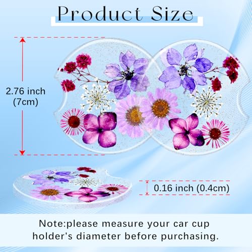 Swooflia Flower Car Cup Holder Coasters for Women - 2.75 Inch Cute Resin Clear Automotive Drink Cupholder Insert Car Accessories 2 Pack Pink Purple - color: Pink Purple