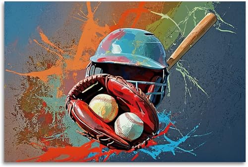 TOCDGOO Graffiti Baseball Sports Wall Art, Colorful Baseball Equipment Canvas Print, Inspirational Poster Modern Sports Home Decor, 16x24 inches Unframed - color: Unframed (16"x24")-C