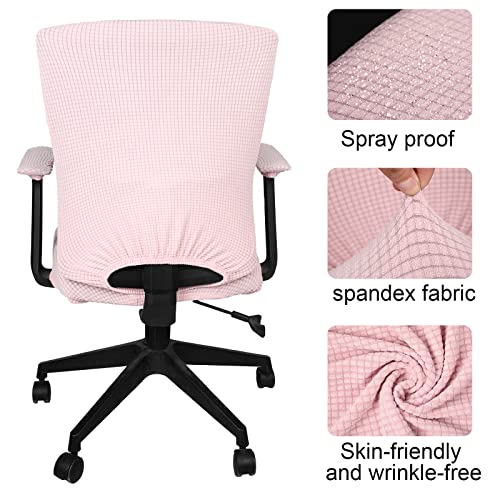 Tallew 4 Pcs Office Chair Covers Set Computer Universal Protective Stretchable Chair Seat Covers Desk Armrest Slipcovers Pads Office Cushion Backrest for Rotating (XL,Pale Pink) - color: Pale Pin