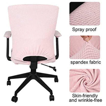 Tallew 4 Pcs Office Chair Covers Set Computer Universal Protective Stretchable Chair Seat Covers Desk Armrest Slipcovers Pads Office Cushion Backrest for Rotating (XL,Pale Pink) - color: Pale Pin