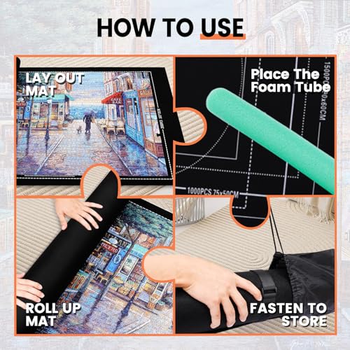 Jigsaw Puzzle Mat Roll Up - 3000 2000 1500 1000 Pieces Puzzel Matte, Black Felt Roll-Up Puzzles Felt Save Mats Trays for Sorting Board Clear Sheets and Frame Keeper for Adults - size: 500-3000 Pieces