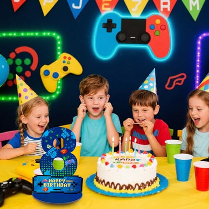 Video Game Birthday Party Decorations, Video Game Birthday Number Sign Centerpiece, 8th Table Topper Wooden Centerpiece for Gaming Theme 8th Birthday Supplies (8th) - style: 8th
