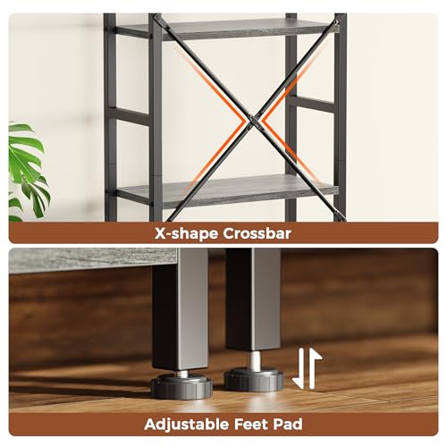 SUPERJARE Triple Bookshelf, Bookcase with 17 Open Display Shelves, Wide Book Shelf Book Case for Home & Office, 6 Tier, Grey - color: Grey, size: 6 Tier