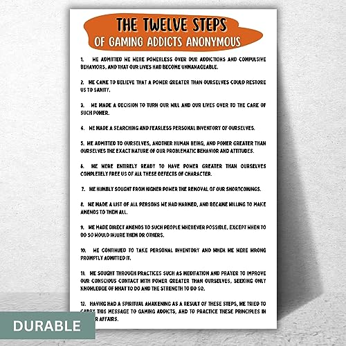 The 12 Steps of of GAA Gaming Addicts Anonymous Poster for Addiction Recovery - Twelve StepsGaming Addicts Anonymous Quotes Print - Addiction Therapy & Recovery - 11x17 in. LAMINATED - No Frame