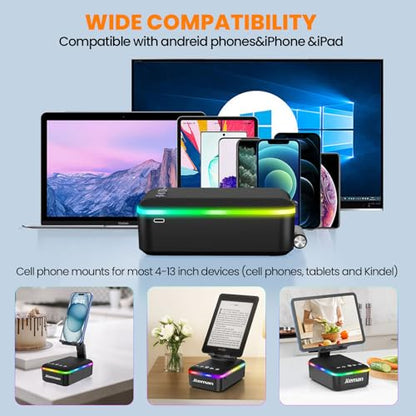 JTEMAN Gifts for Men Women,Cell Phone Stand with Bluetooth Speaker,LED Light,and Lanyard,Cool Tech Gadgets,Unique Birthday Gifts for Men Husband Mom Dad - color: Black