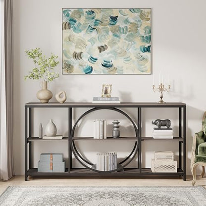 Tribesigns 70.9 inch Sofa Console Table, Extra Long Narrow Entryway Tables with 3 Tier Wood Storage Shelves Metal Frame for Foyer Hallway Living Room Behind Couch, Black Rustic Gray - color: Black Grey