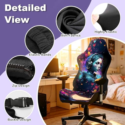 Gaming Chair Covers, 3D Printing Stretchable Soft Non-Slip Easy to Install Gamer Chair Cover with Armrest Cover(No Chair)(B) - color: B