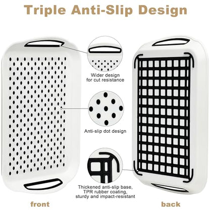 Non Slip Lap Trays with Handles, Set of 2 Food Trays for Eating on Couch, Dishwasher Safe Rectangular Serving Trays for Dinner, Breakfast & Snacks (White) - color: White