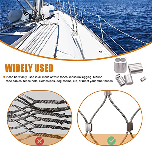 mankk 330Pcs Aluminum Crimping Loop Sleeve 8 Sizes (3/64'' 1/16'' 5/64'' 3/32'' 1/8'' 5/32'' 3/16'' 1/4'') Wire Rope Sleeves Double Cable Ferrules Kit M-109-330PCS - size: 330PCS