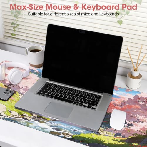 Cherry Blossom Anime Large Gaming Mouse Pad, 31.5x15.7 Inch, Non-Slip Rubber Base, Stitched Edges, Waterproof Desk Mat - color: Stream, size: 31.5" x 15.7"