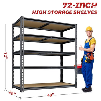 72"H Storage Shelves heavy duty Shelving, 2425LBS Garage Shelving, 5 Tier Metal Shelving Unit Adjustable Garage Shelves, Garage Storage Shelves for Warehouse Pantry Closet,40" W × 20" D × 72" H, Black - size: 72" H x 40" W x 20"D
