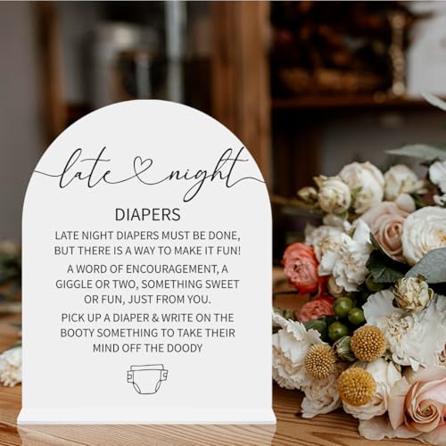 Late Night Diapers Sign Funny Baby Shower Diaper Game Sign Shower Reception Event Party Table Desk Acrylic Decor 8x10 Inch - color: late night diaper