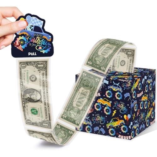 Azbuk Surprise Birthday Money Box for Cash Gift Pull Truck Lover | Included Happy Birthday Card and 35 Pcs Transparent Bags, Fun Birthday Gift for Women Men - color: multicolor1572