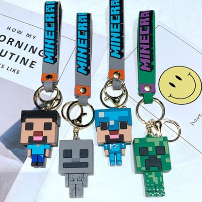 4 Pcs Pixel Keychains for Boys, Game Theme Pendant Keychains, Key ring Purse Backpack Key Accessories Wristlet