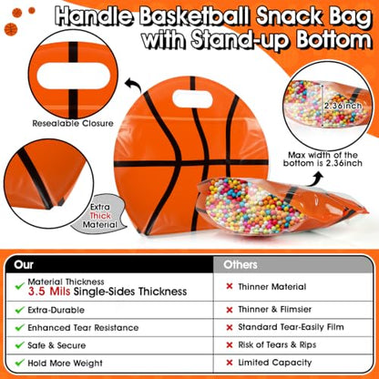 AKAIXI 24pcs 3.5Mil Thickened Basketball Snack Bags Reusable Sealed Bags | with Handle Stand-up Basketball Goodie Bags for Team Practice/Game Day Supplies, Gifts for Football Lovers Players Coache - color: Basketball