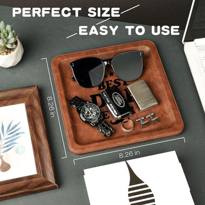 Funistree Best Dad Ever PU Leather Valet Tray - Unique Gift Ideas for Father, New Dad Gifts from Daughter, Son or Wife - color: B-tray-best Dad Ever