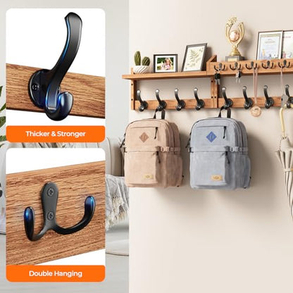 Evermagin 35" Coat Rack Wall Mount with Shelf, 4 in 1 Wall Mounted Coat and Key Hanger with 13 Hooks, Entryway Key Holder with Mail Holder for Living Room, Bedroom - color: Brown, size: 35 inch