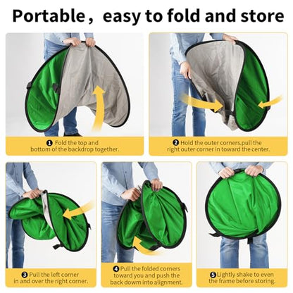 5x6.6ft Reversible Green Grey Backdrop for Photography, Pop-Up Collapsible Background 2-in-1 Muslin Self Tape Backdrop with Clip and Carry Case - color: Green&Grey, size: 5x6.6ft