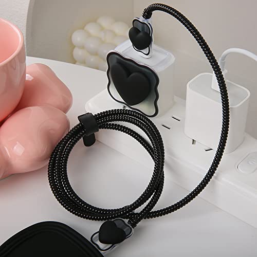 Compatible with iPhone 18W/20W USB-C Charger Cover Lovely 3D Love Heart Waves Clear Soft Charger Protector Cute Cable Saver for iPhone 11 12 13 14 Pro Max Fast Power Adapter, Black 1 (5in1) - color: Black 1 (5 in 1)
