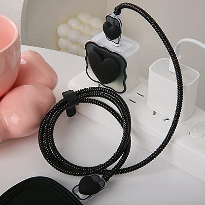 Compatible with iPhone 18W/20W USB-C Charger Cover Lovely 3D Love Heart Waves Clear Soft Charger Protector Cute Cable Saver for iPhone 11 12 13 14 Pro Max Fast Power Adapter, Black 1 (5in1) - color: Black 1 (5 in 1)