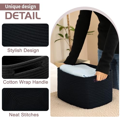 OIAHOMY 4 Pack Storage Baskets for Organizing, Cube Storage Bins for Shelves, Rectangle Storage Baskets With Handles, Woven Baskets for Storage, 12.7''Lx9''Wx7.8''H, Black - color: Black, size: 12.7x9x7.8inch