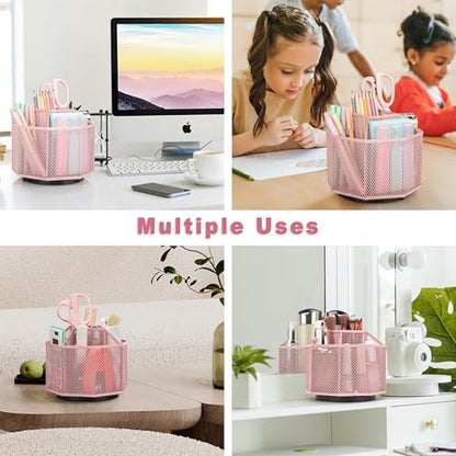 Exerz Desk Organiser/Mesh Desk Tidy Candy/Pen Holder/Multifunctional Organiser 360 Rotating - color: Light Pink