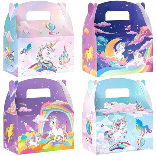 WERNNSAI 12 Pcs Unicorn Party Boxes Gift Box for Rainbow Party Decoration | Magical Unicorn Theme Design, Double-sided Design Styles, Vibrant Printing Quality, Sturdy and Easy to Assemble - color: Rainbowl Unicorn
