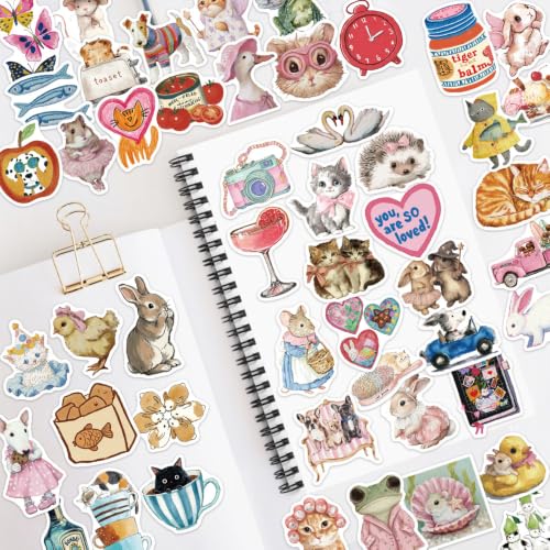 50PCS Cute Watercolor Animal Stickers Vinyl Waterproof Aesthetic Cartoon | Water Bottles, Journals, Laptops, Scrapbooking, Whimsical Decor, Adults - style: animal