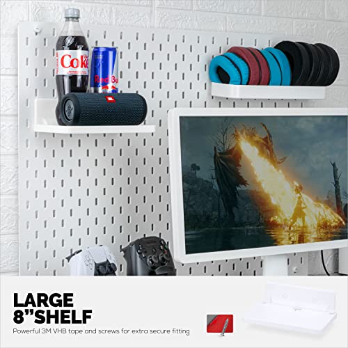 BRAINWAVZ 8” Shelf Wall Mount for Speakers, Security Cameras, Baby Monitors, Plants Toys & More, Floating Shelves, Adhesive & Screw-in (White) - color: 8" White Shelf