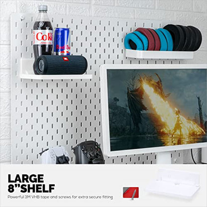 BRAINWAVZ 8” Shelf Wall Mount for Speakers, Security Cameras, Baby Monitors, Plants Toys & More, Floating Shelves, Adhesive & Screw-in (White) - color: 8" White Shelf